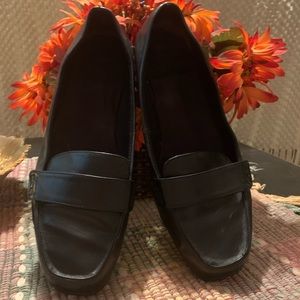 Black flat loader style slip on shoes